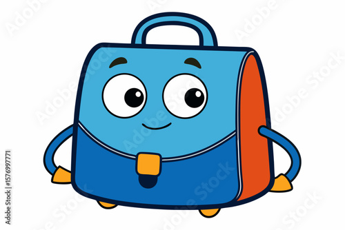 Cartoon Illustration of Smiling School Backpack – Playful Blue and Orange Bag with Friendly Expression