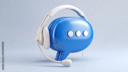 Communication Cloud: A modern illustration of a blue chat bubble wearing a headset. It embodies support, communication, and customer service. 