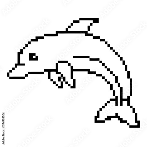 Dolphin jumping in a bold pixel art style representation