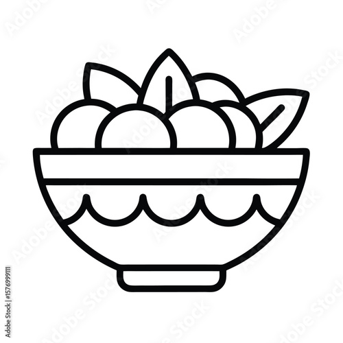 Fruit Salad Bowl Outline Vector Illustration