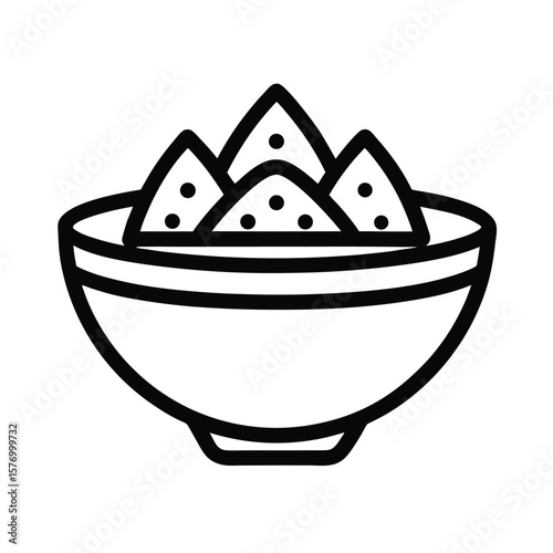 Hummus Bowl With Pita Outline Vector Illustration