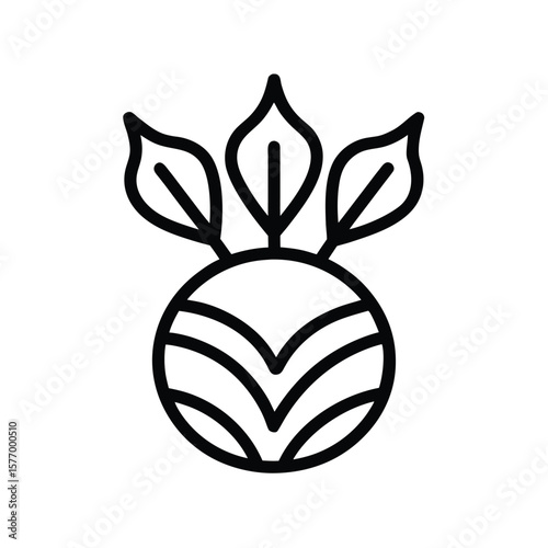 Kohlrabi With Leaves Outline Vector Illustration