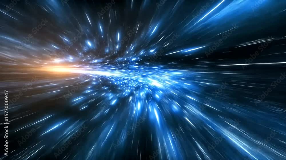 Abstract hyper space jump animation with blue light streaks, cosmic space travel