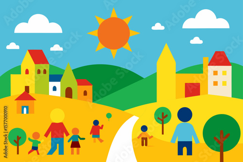 Joyful Summer Day in a Colorful Village Family Fun and Scenic Beauty