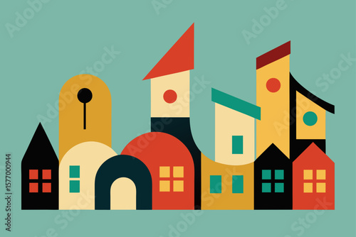 Vibrant Cityscape A Colorful Geometric Illustration of Modern Architecture