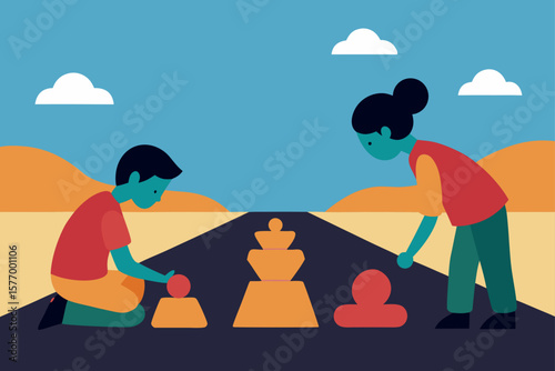Children Building Sandcastles on a Road Teamwork and Creative Play