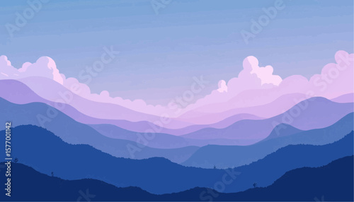 Serene Purple Mountain Landscape with Layered Hills and Soft Clouds