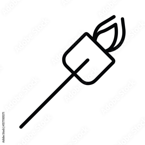 Marshmallow Roasting On Fire Outline Vector Illustration