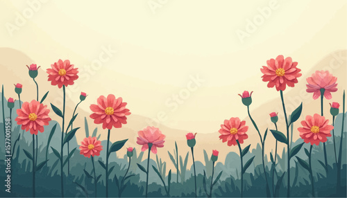 Pink Flower Garden with Blooming Flowers in Soft Light for Nature and Decoration