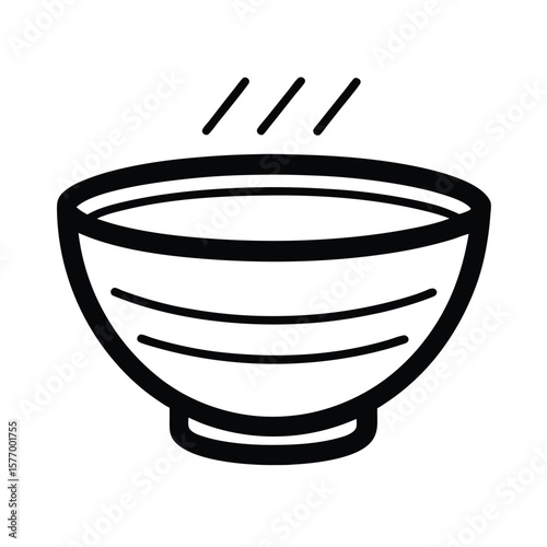 Miso Soup Bowl Outline Vector Illustration
