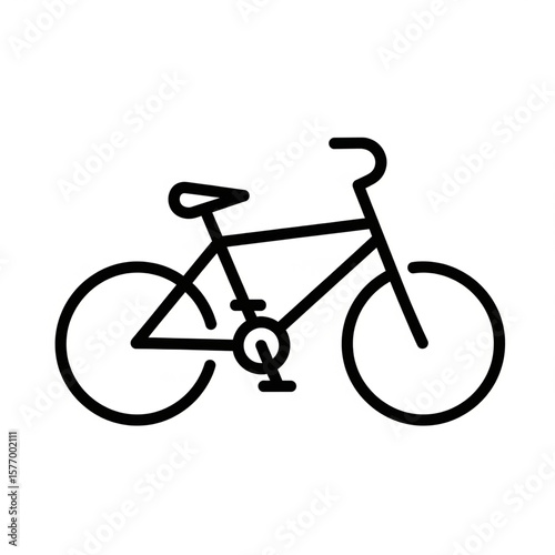 Simple black and white line drawing of a bicycle, showing its parts.