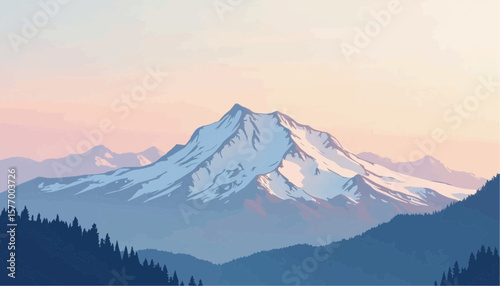 Snow-Capped Mountain Peak Under Soft Pink and Blue Sky in Scenic Natural Landscape