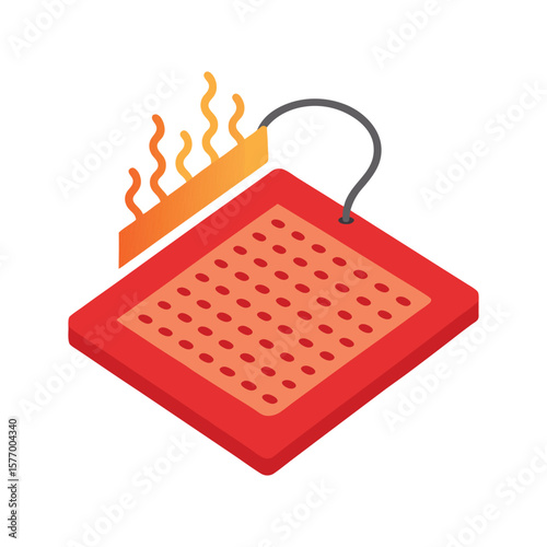 Isometric illustration of a heated pad with wavy heat lines