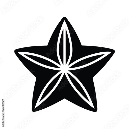 Starfruit With Slice Outline Vector Illustration