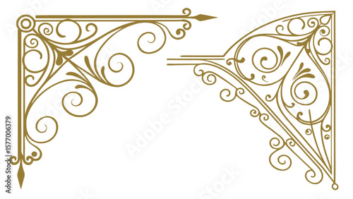 Decorative gold corner flourish vector design element for vintage frame and border embellishment artwork