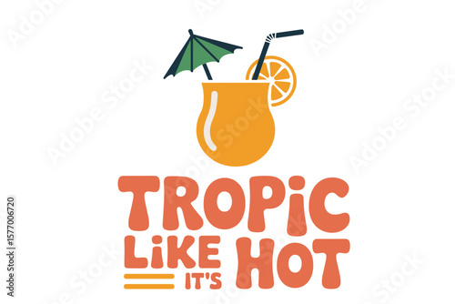 Tropical cocktail flat vector orange green palette poster