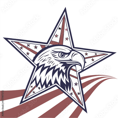 Patriotic Eagle in Star with American Flag Design Vector

