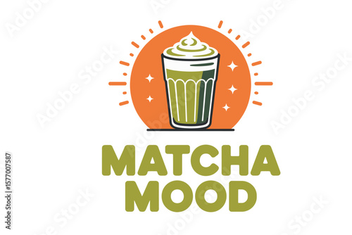 Matcha latte flat vector green orange palette poster