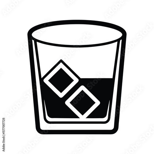 Whiskey Glass With Ice Outline Vector Illustration