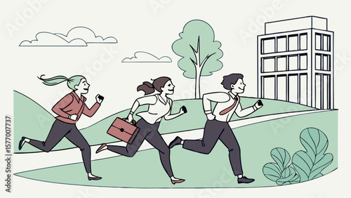 Business people running late to office meeting or deadline in the morning rush hour illustration vector
