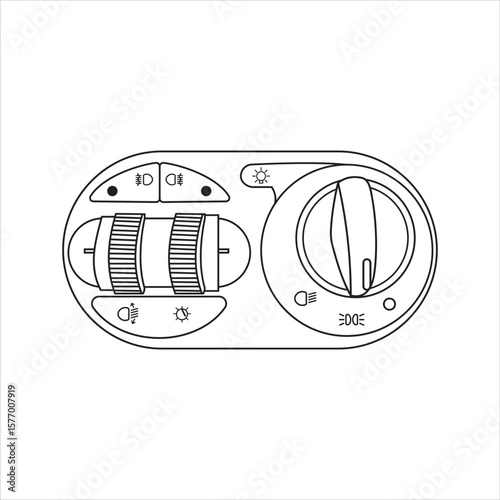 Close up of outline drawing automobile car Auto light Headlight Switch isolate on white background vector illustration.