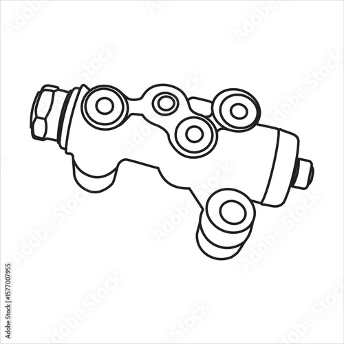 Close up of outline drawing automobile car brake pressure regulator isolate on white background vector illustration.