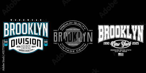 Brooklyn T  shirt Design Collection: A compilation of three distinct typographic logos centered around the theme of Brooklyn, each showcasing a unique design aesthetic and style.