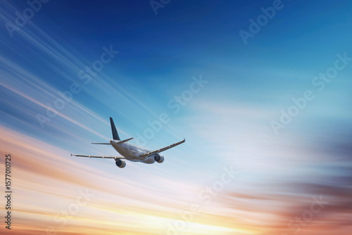 Airplane in the sky, over the cloudy sky , vacation holidays travel tourism

