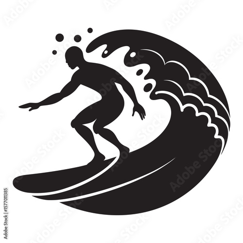 Dynamic silhouette of a surfer catching a wave with vibrant energy