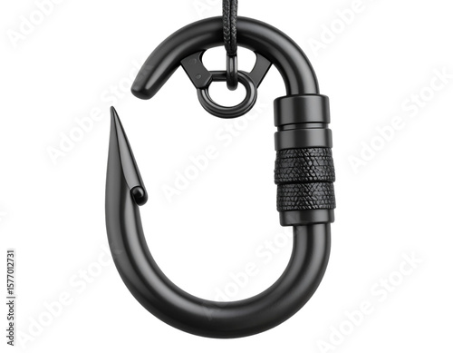  Top View 3D Illustration of Modern Folding Grappling Hook with Carabiner Clip, isolated on transparent background PNG 