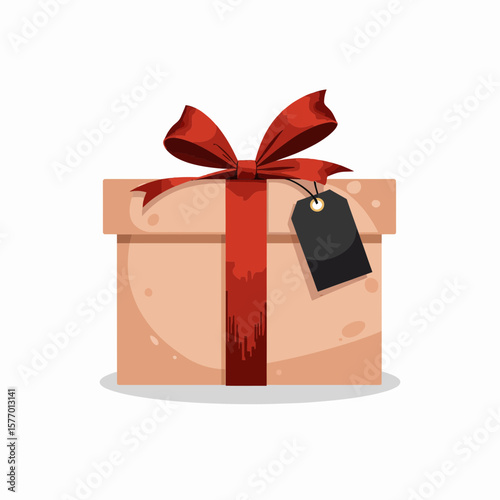 Gift box with red ribbon and tag on white background  