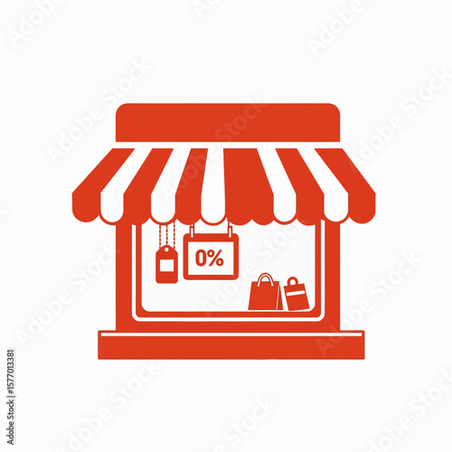 Retail shopfront illustration with sale signs in red color  