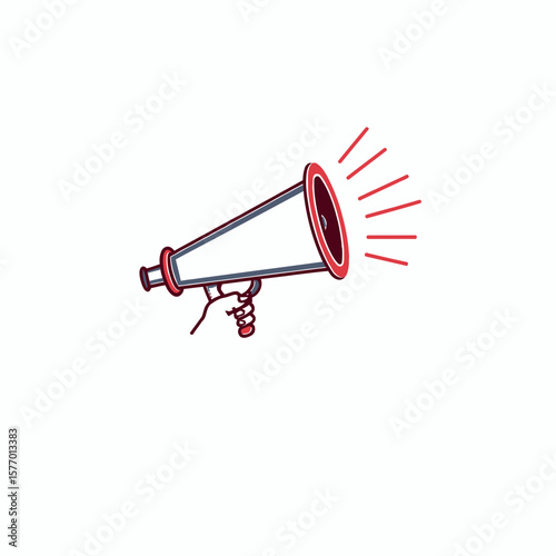 Megaphone with sound waves on white background  