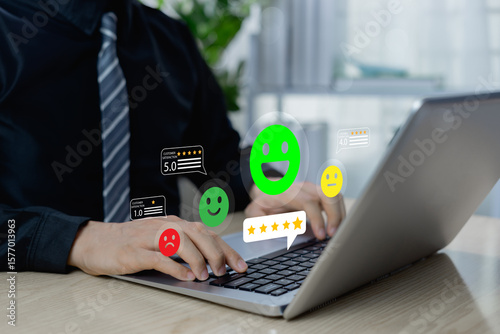 Wall Mural Customers giving five star reviews and feedback on laptops