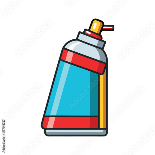 Cartoon aerosol spray can with red and blue label
