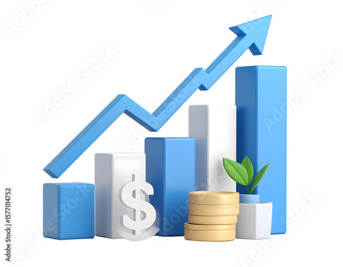Finance stock growth chart investment graph on 3d transparent background.