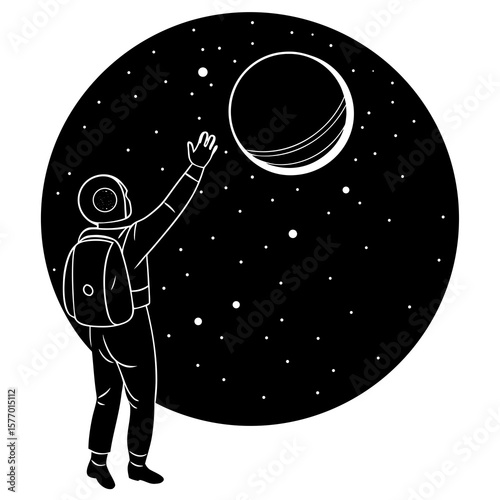 Astronaut reaching for celestial body space stars