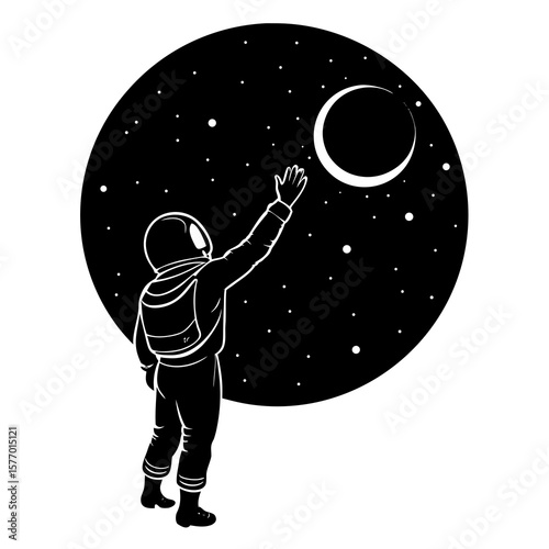 Astronaut reaching for moon and stars space