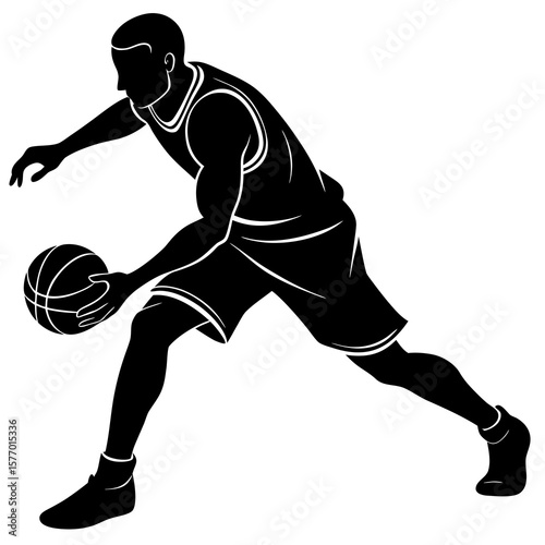 Basketball player dribbling low sport action