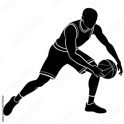 Basketball player dribbling low sport action