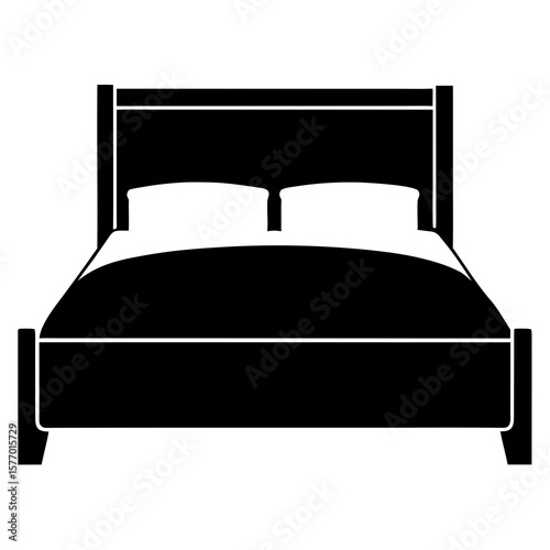 Black double bed with white pillows and bedding bedroom