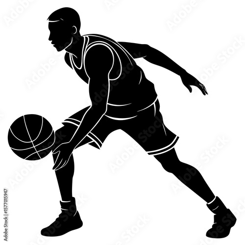 Black silhouette of basketball player dribbling sport