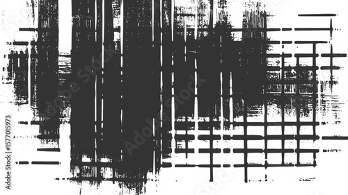 Abstract dark grey brush strokes and grid pattern on white background vector