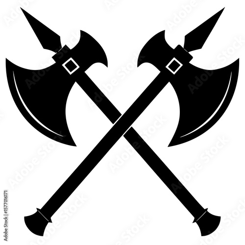 Crossed double axes symmetrical lay black weapon