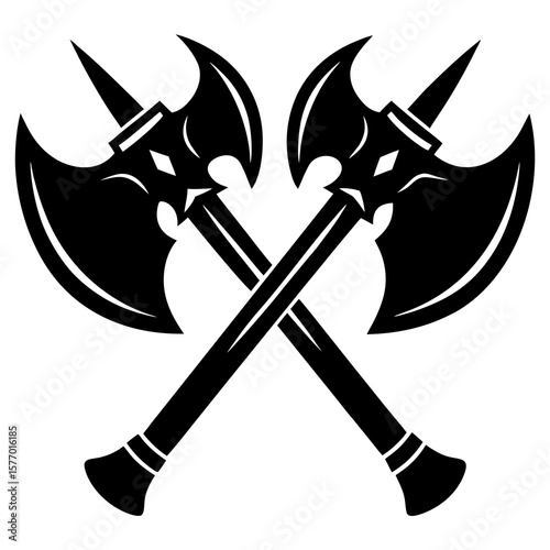 Crossed double axes black silhouette vector