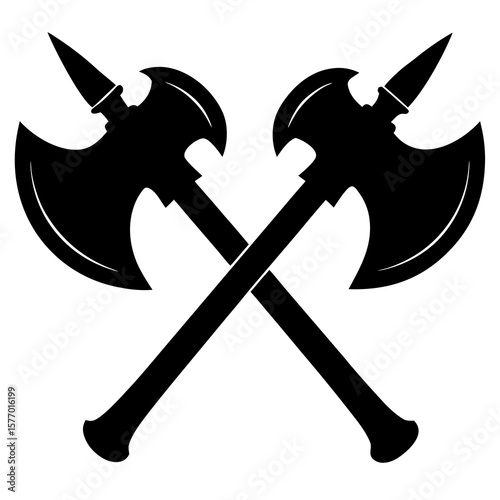 Crossed double axes symmetrical silhouette black