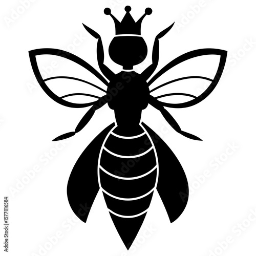 Regal bee silhouette with crown queen bee insect
