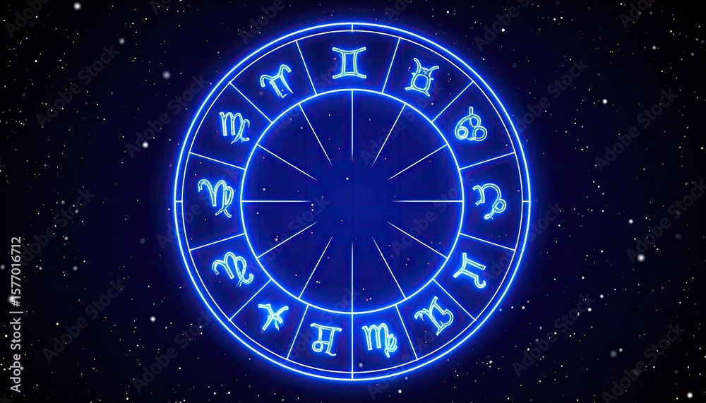 Naklejka premium Neon Zodiac Wheel in Space