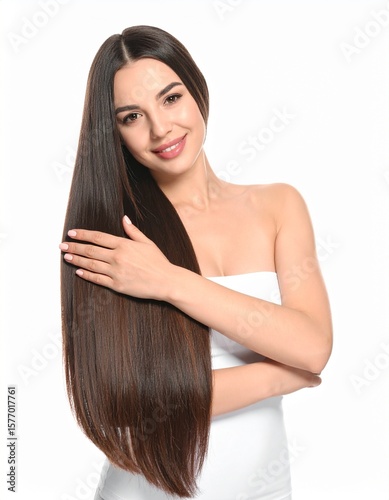 Beautiful Woman with Long Straight Shiny Healthy Hair.