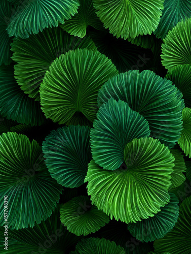 Wallpaper of lush green leaves background, top-down view, natural lighting.